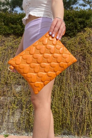 Portfolio-Clutch mit Herzmuster für Damen in Orange, 25 x 19 cm - 1