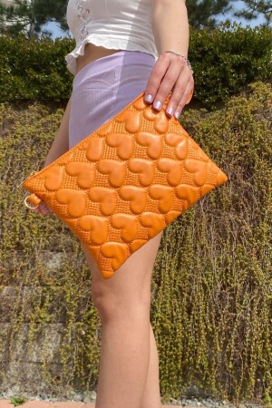 Portfolio-Clutch mit Herzmuster für Damen in Orange, 25 x 19 cm - 2