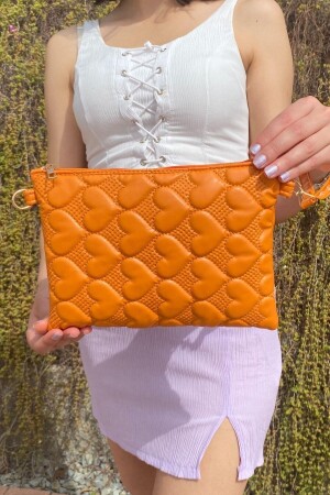 Portfolio-Clutch mit Herzmuster für Damen in Orange, 25 x 19 cm - 5