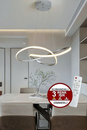 Porto Model Krom Sarkıt 3 Renk Dimmerlı Kumandalı Salon Mutfak Oturma Yatak Odası Modern Led Avize - 1