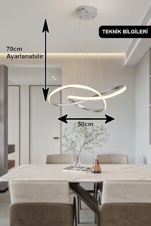 Porto Model Krom Sarkıt 3 Renk Dimmerlı Kumandalı Salon Mutfak Oturma Yatak Odası Modern Led Avize - 4