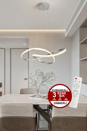 Porto Model Krom Sarkıt 3 Renk Dimmerlı Kumandalı Salon Mutfak Oturma Yatak Odası Modern Led Avize - 5