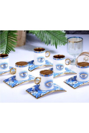 Porzellan Evil Eye Oval Set mit 6 Tassen 90 cc Ist-130 İST-130 - 1