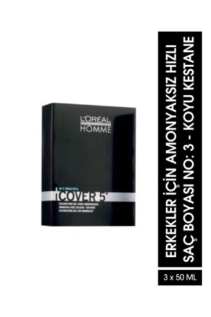 Pour Homme Cover 5' Erkekler için Amonyaksız Hızlı Saç Boyası No:3 - Koyu Kestane 3x50 ml 3474634006467 - L'oreal Professionnel