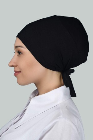 Praktische, nahtlos geschnürte, rutschfeste Hijab-Haube für Damen aus gekämmter Baumwolle in Schwarz - 5