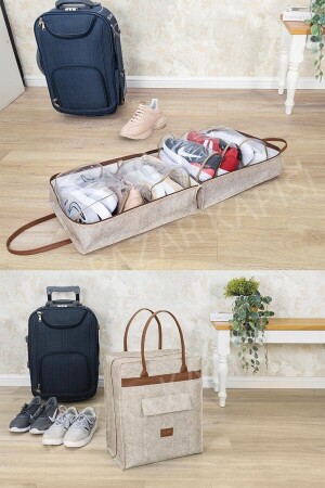 Praktische Schuh-Reisegepäcktasche mit Ledergriff Creme ALS0131 - 2