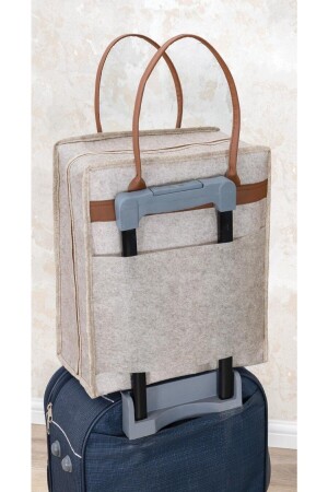 Praktische Schuh-Reisegepäcktasche mit Ledergriff Creme ALS0131 - 3