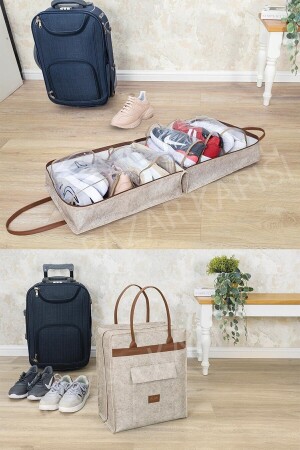 Praktische Schuh-Reisegepäcktasche mit Ledergriff Creme ALS0131 - 1