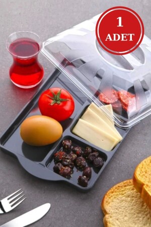 Praktisches Frühstücks-Snackschalen-Set mit 4-Fächer-Deckel in Anthrazit - 2