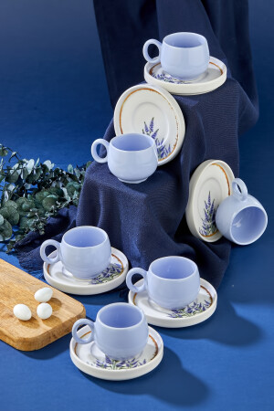 Pralles, vergoldetes Lavendelmuster, 12-teiliges Luxus-Kaffeetassen-Set aus Keramik für 6 Personen, Kaffeetassen-Set - 7