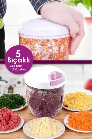 Pratik Ipli El Rondosu 5 Bıçaklı Büyük Boy Doğrayıcı Chopper 5 Bıçaklı Çek Bırak El Rondosu 1000ml - 2