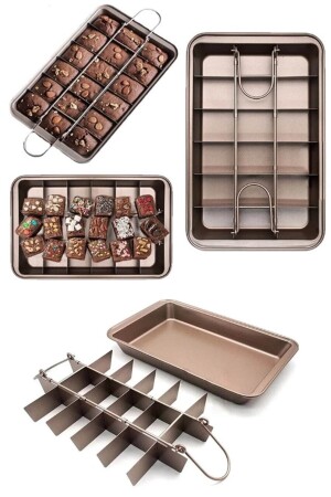 Pratik Paslanmaz Çelik Yanmaz Yapışmaz 18 Bölmeli Brownie Kek Kalıbı | Kek Kalıbı Fırın Tepsisi Brownie.Kalibi - 4