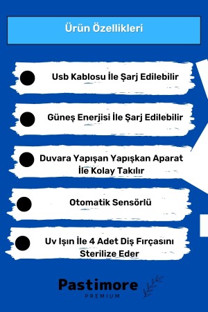 Pratik Usb Şarjlı Ve Güneş Enerjili Otomatik Diş Macunu Sıkacağı 4 Adet Diş Fırçalığı Tutucu Demonte Kolay Kurulum Sterilizatö Set - 6