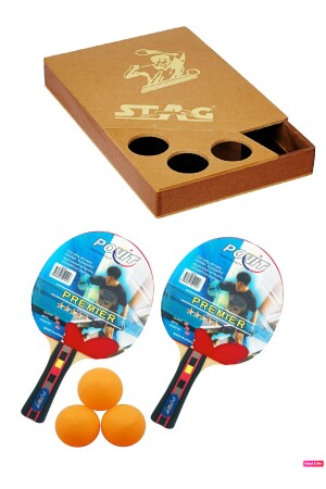 Premier 5 Star 2 Schläger + 3 Bälle + STAG Hochwertiger, geschützter Tischtenniskoffer aus Holz - 3