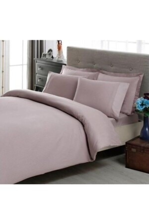 Premium Basic Stripe Satin Doppelbettbezug-Set Flieder 8682475063845 - Taç