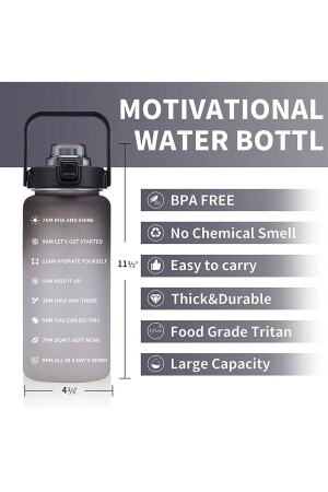 Premium Black Motivasyonel Su Matarası Su Şişesi 2 Lt Tritan Spor Salonu Su Şişesi Bpa Içermez Suluk - 2