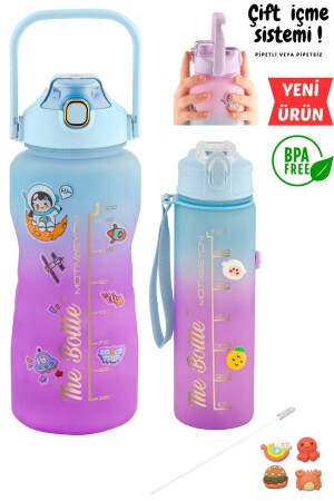 Premium Bpa Free 2er-Pack motivierende 2-Liter-Wasserflasche + 750-ml-Flasche Wasserflasche, Wasserflasche, Trinkflasche PremiumMotivationSET - 2