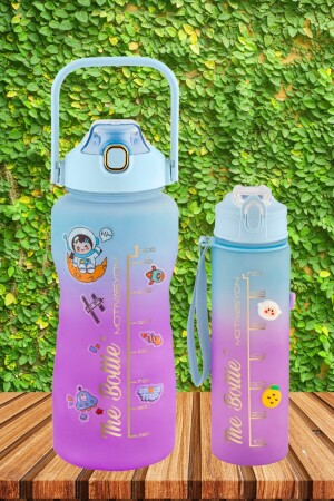 Premium Bpa Free 2er-Pack motivierende 2-Liter-Wasserflasche + 750-ml-Flasche Wasserflasche, Wasserflasche, Trinkflasche PremiumMotivationSET - 3