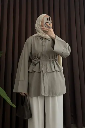Premium Broş Kemerli Gömlek Çağla - Nuuwears