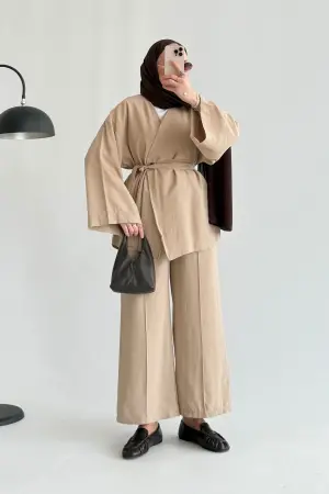Premium Çımalı Kruvaze Takım Vizon - Nuuwears