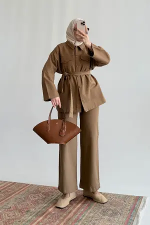 Premium Gabardin Ceket Takım Vizon - Nuuwears
