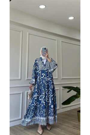 Premium Kumaş Desenli Viskon Elbise - 1