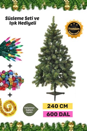 Premium Kutu Süsleme Seti Yılbaşı Çam Ağacı Renkli Işığı Yeni Yıl Süsleri Noel Paketi 240 Cm 600 Dal - 1