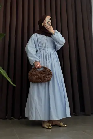 Premium Nervürlü Pamuk Vual Elbise Bebe Mavi - Nuuwears