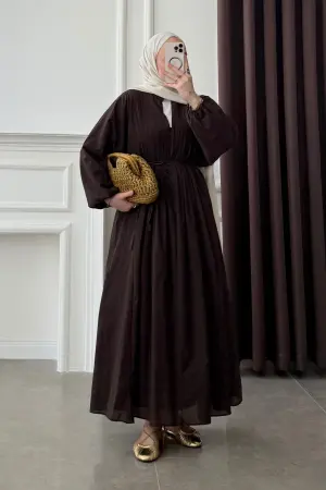 Premium Nervürlü Pamuk Vual Elbise Kahve - Nuuwears