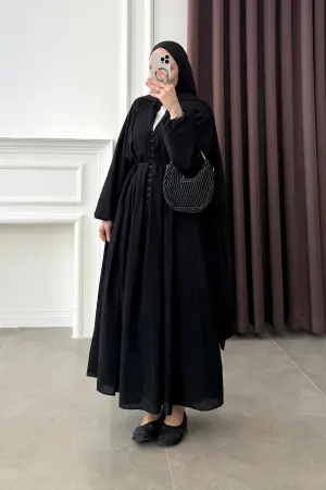 Premium Nervürlü Pamuk Vual Elbise Siyah - Nuuwears