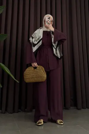 Premium Oversize Kemerli Takım Mürdüm - Nuuwears