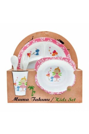 Prenses Melamin Bebek Mama Yemek Tabağı Kabı Bardak Kaşık 5li Set 07335 - 3