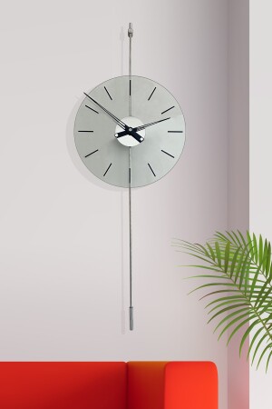 Primera Glazing Silver Time 40, Modern Metal Ve Cam Tasarım Duvar Saati AGA001021004 - 5