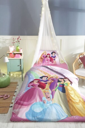 Princess Rainbw Tek Kişilik Disney Lisanslı Lastikli Fitted Çarşaf Çocuk Nevresim Takımı PR-EVTEKSTILI-58049901327 - 1