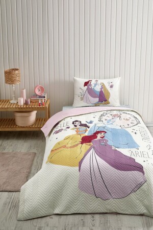 Princess Time Einzelbett, Disney-Lizenz, elastisches Spannbettlaken, gesteppt, Kinderbettwäsche-Set, gesteppter, lizenzierter Bettbezug - 1