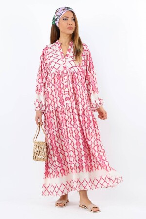 Prive Kadın Soft Pembe %100 Viskon Maksi Boy Balon Kol Uzun Yazlık Elbise - Ritnice