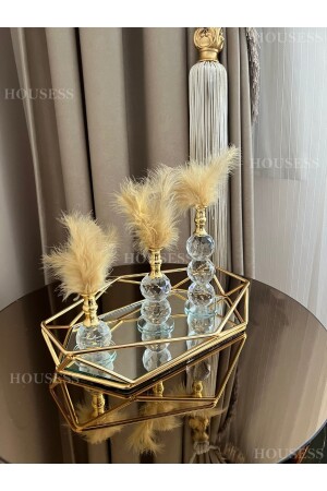 Prizma Goldtablett und 3-teiliger goldener Federhalter, dekoratives Ornament-Set TYC00637728026 - 2