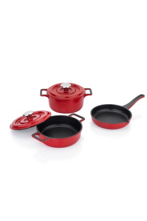 Pro Cast Mini Gusseisen-Kochgeschirr-Set 5-teilig – rot - 5