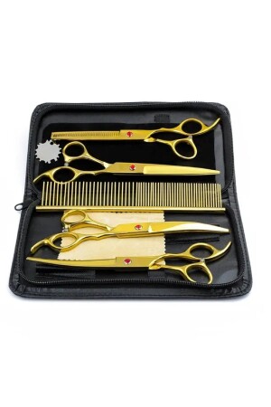 Professionell 8 Stück 7. 0 Zoll 18 cm Gold verstellbares Friseur-Haarscheren-Set mit Ledertasche - 2