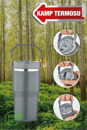 Professioneller Doppelschicht-Edelstahl-Thermosbecher mit Strohhalm, 0,58 l, Campingflasche, CKR1305 - 4