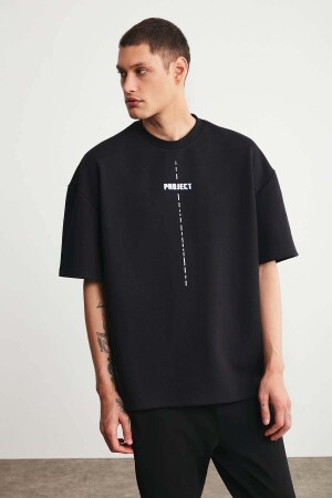 Project Erkek Oversize Fit Kalın Dokulu Kumaşlı Siyah T-shirt - 1