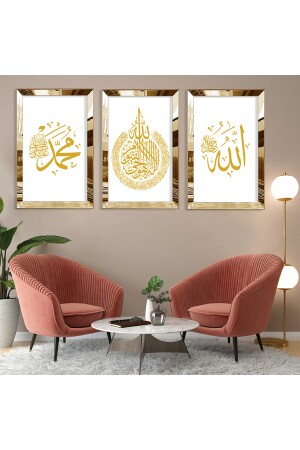 Prophet Muhammad und das Wort Allahs, 3-teiliger MDF-Tisch 435B mit goldfarbener Plexiglaskante. jpg - 1