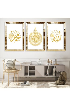 Prophet Muhammad und das Wort Allahs, 3-teiliger MDF-Tisch 435B mit goldfarbener Plexiglaskante. jpg - 2