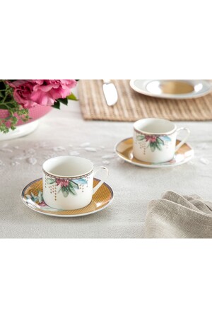 Protea New Bone China 2'li Kahve Fincan Takımı 80 Ml Hardal 10036462 - 1