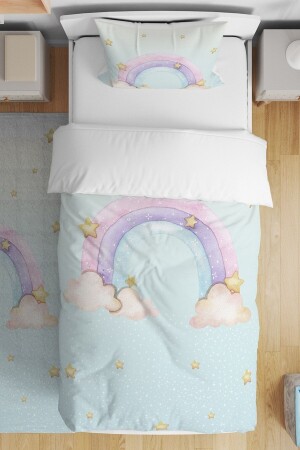 Puderblaues, regenbogengemustertes Einzelbett-Set für Babys und Kinder - 1