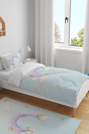 Puderblaues, regenbogengemustertes Einzelbett-Set für Babys und Kinder - 4