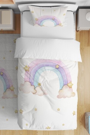 Puderweißes, regenbogengemustertes Einzel-Baby-Kinderbettwäsche-Set evnev00102 - 2