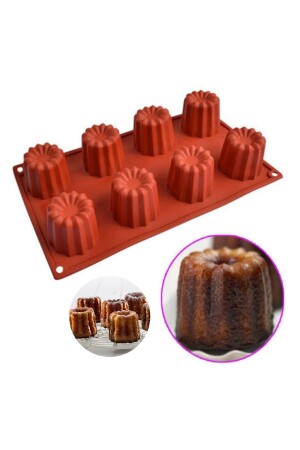 Puding Çikolata Kalıbı Çiçek Canneles Pişirme Silikon Kalıbı Kek Silikon Kalıbı 8'li Gt1579 GET427085 - 2