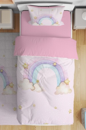 Pudra Pembe Gökkuşağı Desenli Tek Kişilik Bebek Çocuk Nevresim Takımı evnev00119 - Evpanya