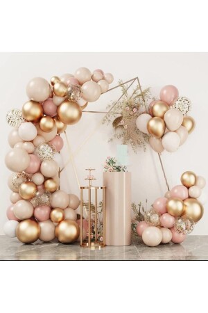 Pudra Pembe Gold Konfetili Balon Zincir Seti 100 Adet - Eğlencemarketi